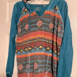 Panhandle sweatshirt with hood, southwest design, good condition, size XL